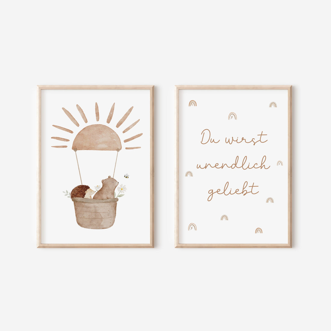 Poster Set Tiere im Heißluftballon & "Du wirst unendlich geliebt" / A5, A4, A3, A2