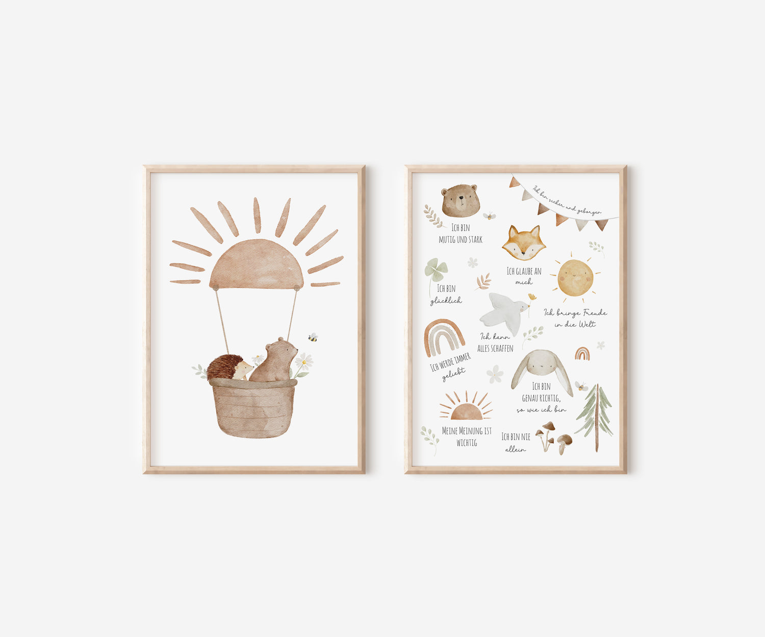 Poster Set Bär im Heißluftballon &amp; Affirmationen / A5, A4, A3, A2