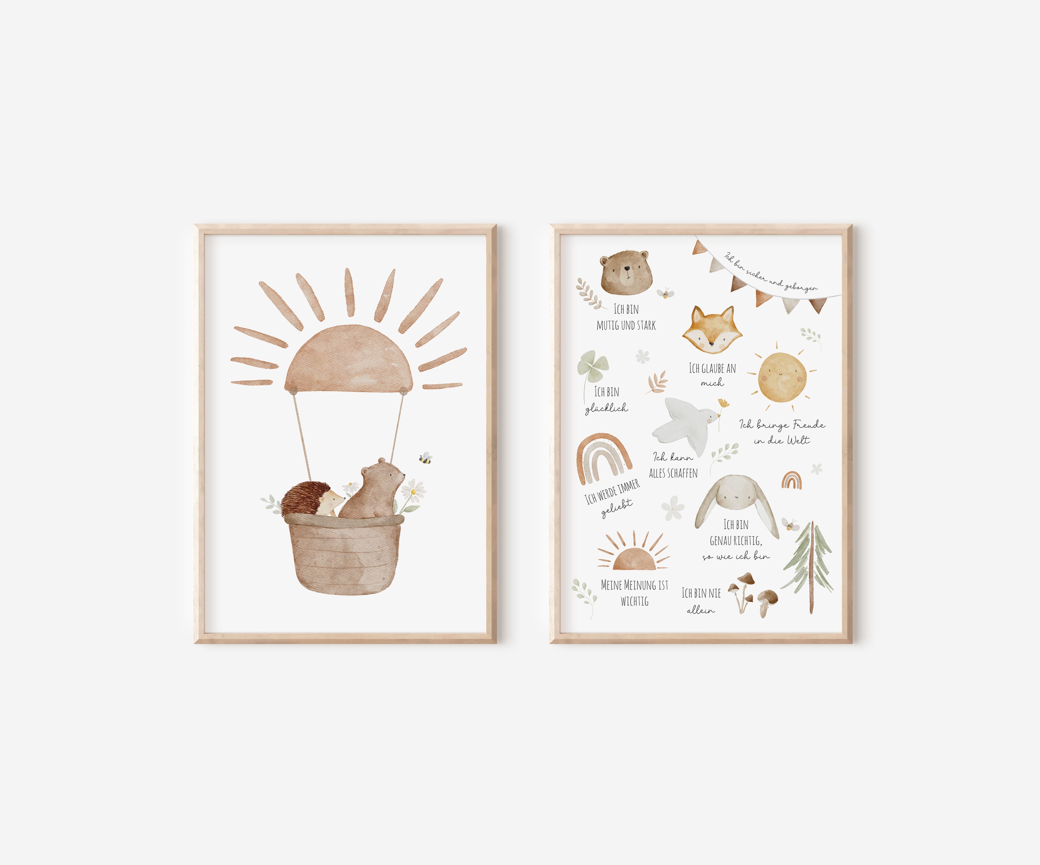 Poster Set Bär im Heißluftballon &amp; Affirmationen / A5, A4, A3, A2