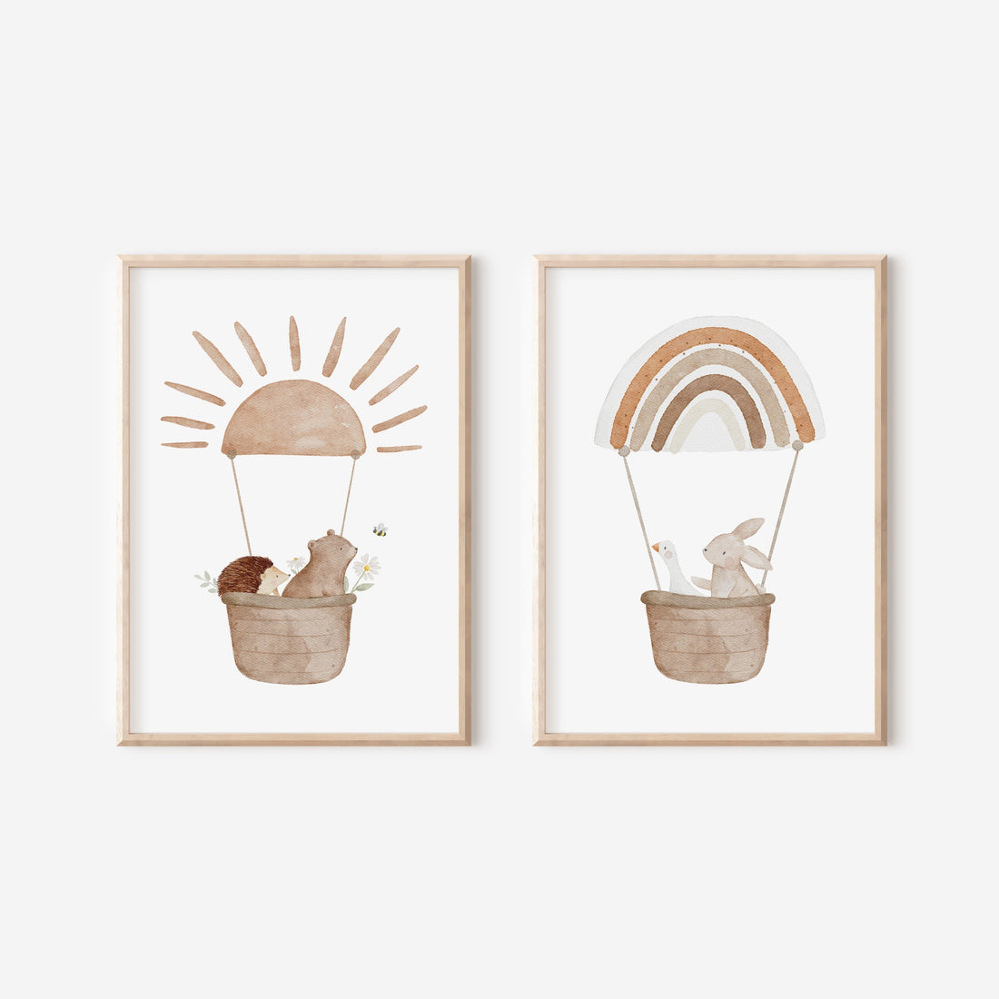 Poster Set Tiere im Heißluftballon / A5, A4, A3, A2