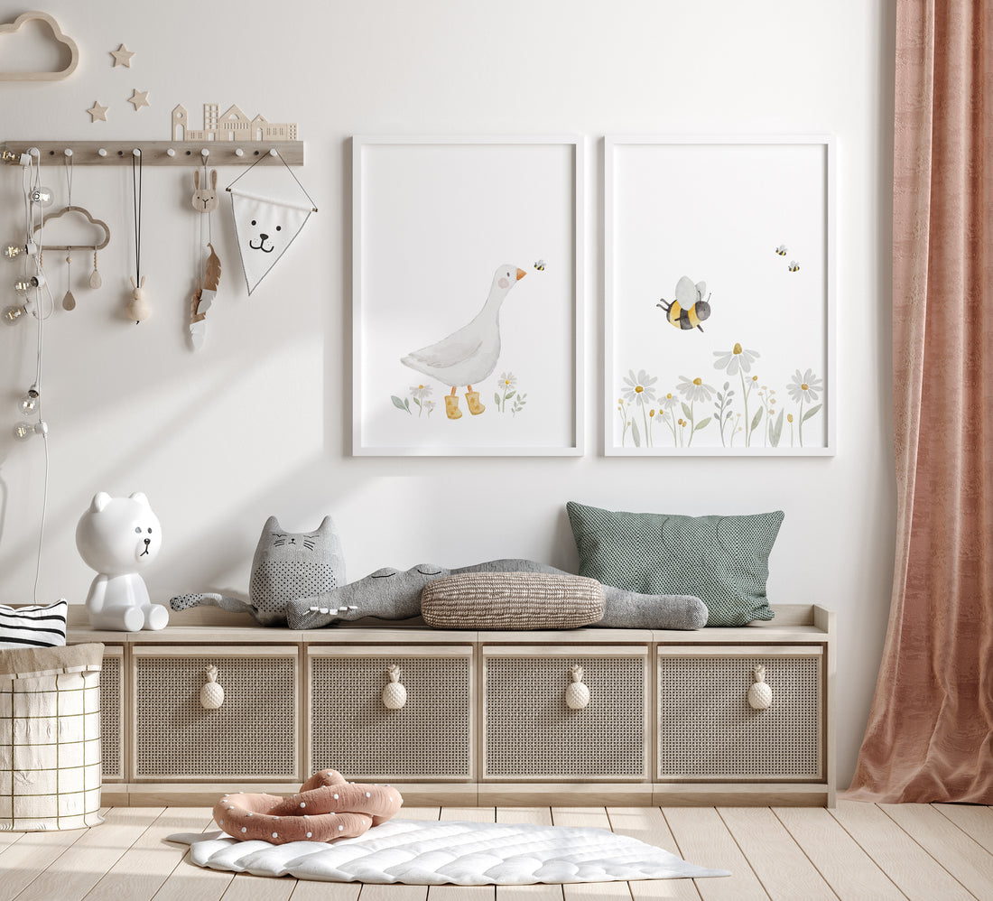 Poster Set Gans und Blumenwiese / A4 &amp; A3
