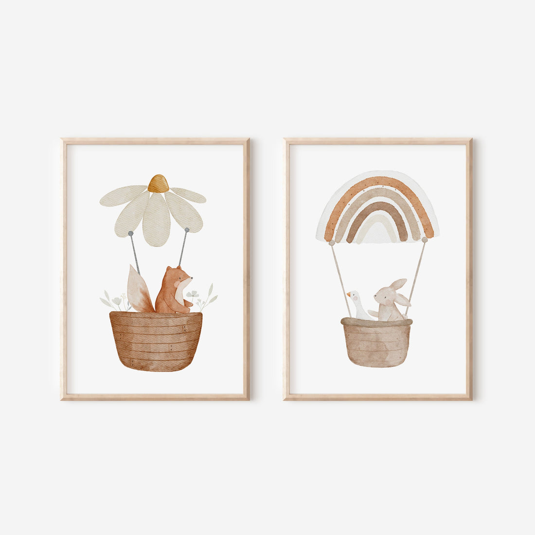 Poster Set Tiere im Heißluftballon / A4, A3, A2