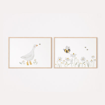 Poster Set Gans und Blumenwiese / A4 &amp; A3