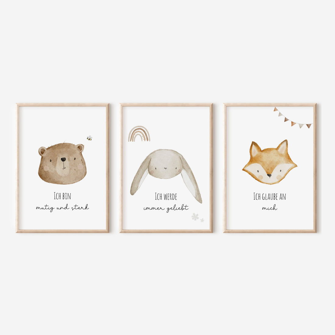 Affirmationsposter 3er Set mit Tieren / A4 & A3