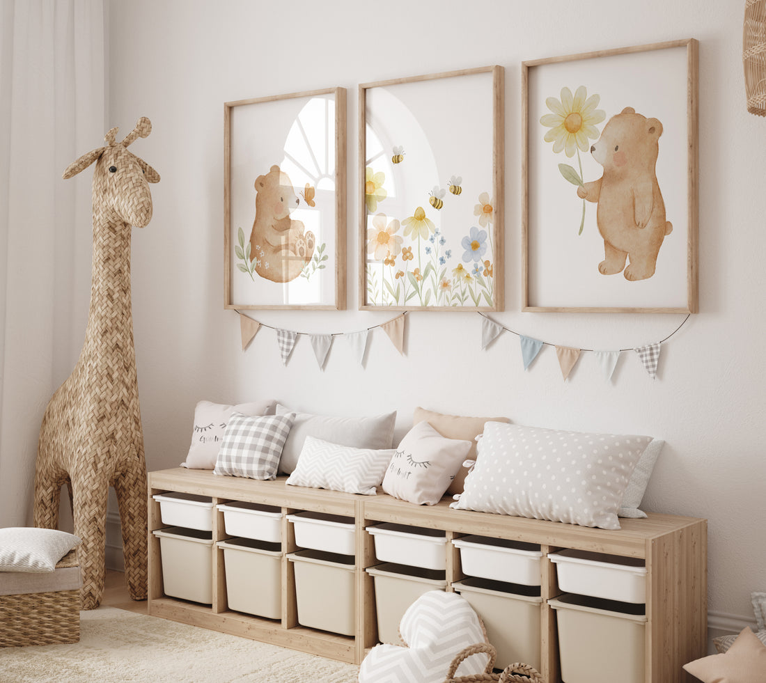 Poster Set Bär &amp; Blumen / A4, A3
