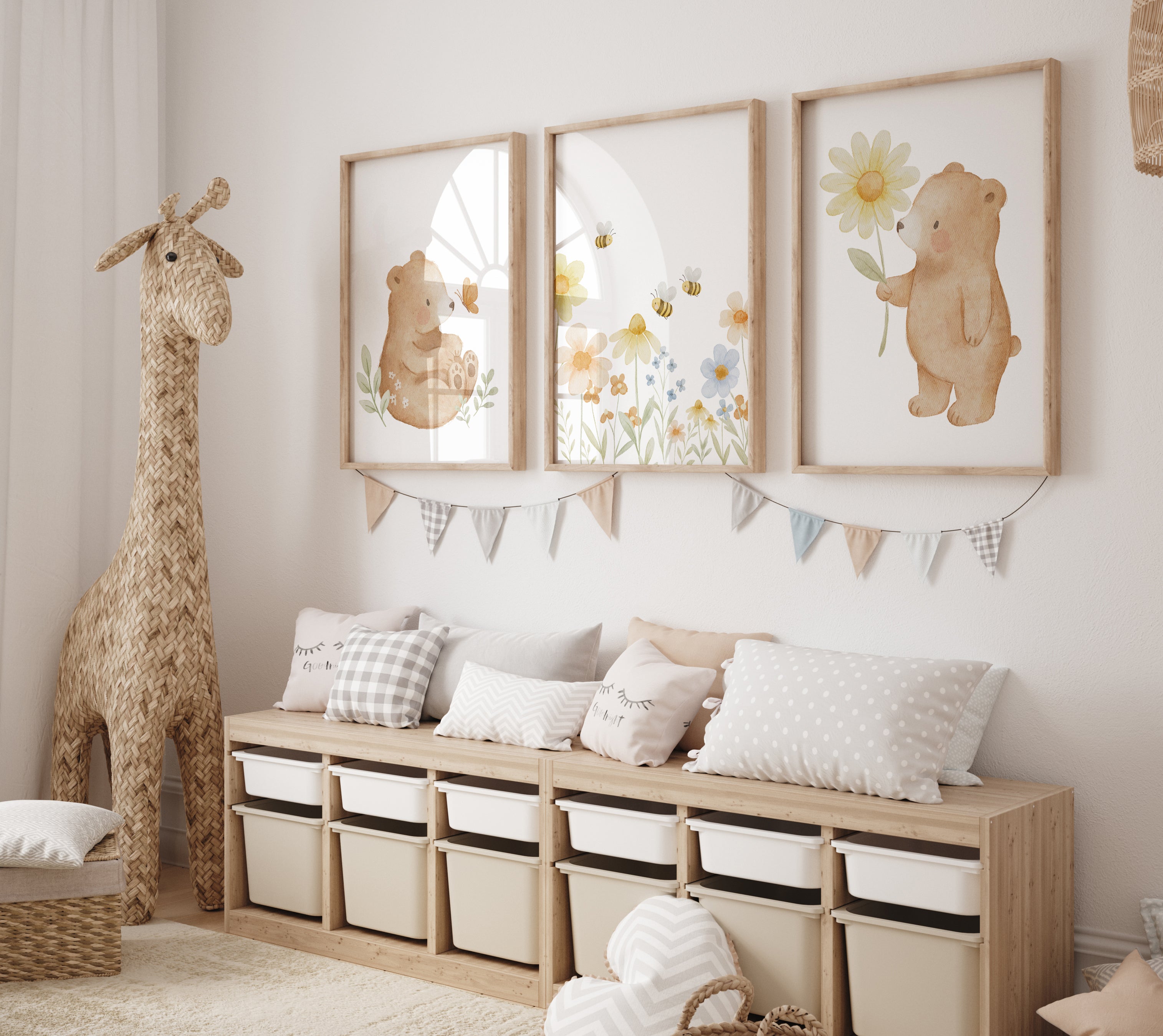 Poster Set Bär &amp; Blumen / A4, A3
