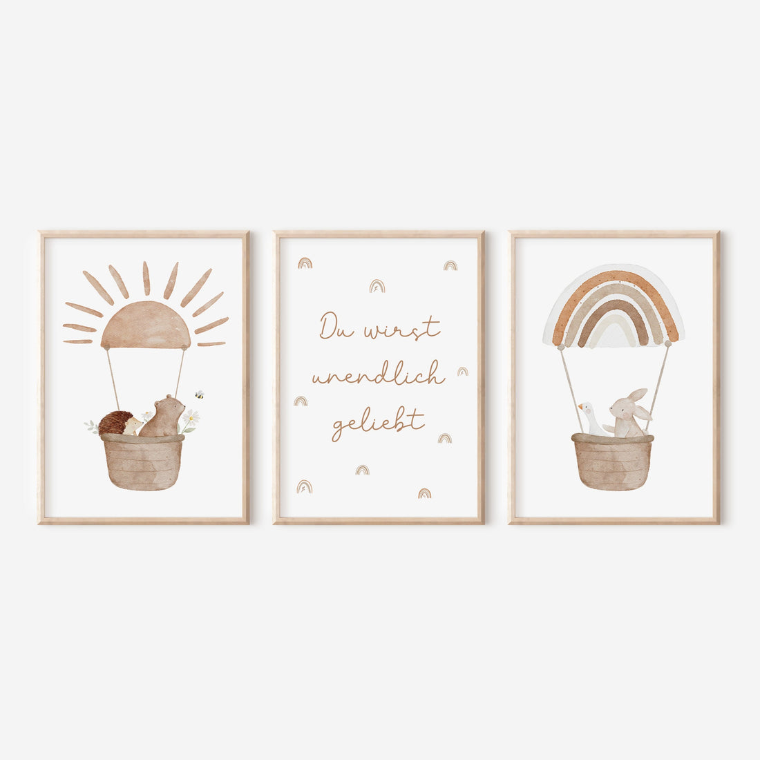 Poster Set Tiere im Heißluftballon / A5, A4, A3, A2