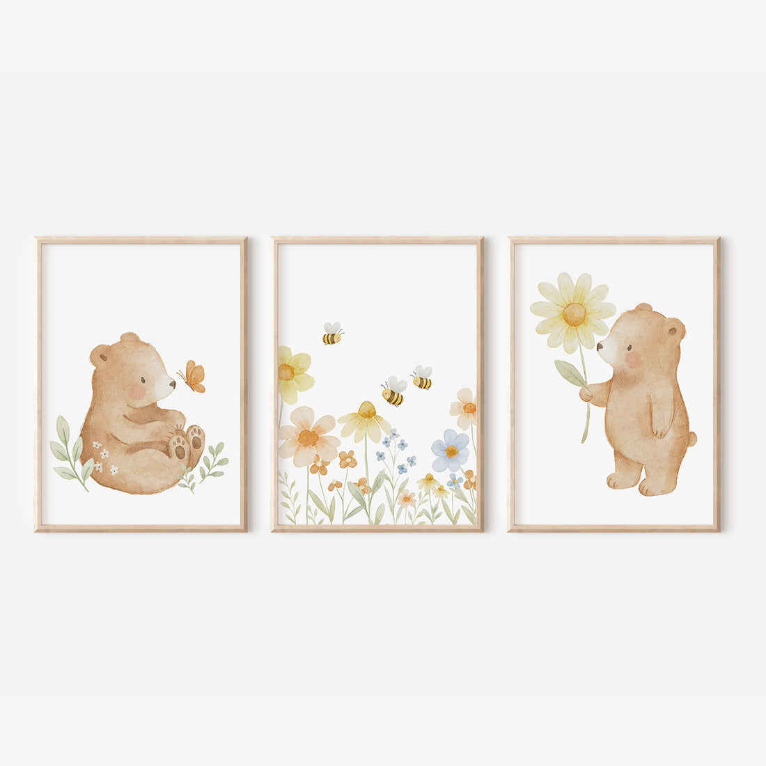 Poster Set Bär &amp; Blumen / A4, A3