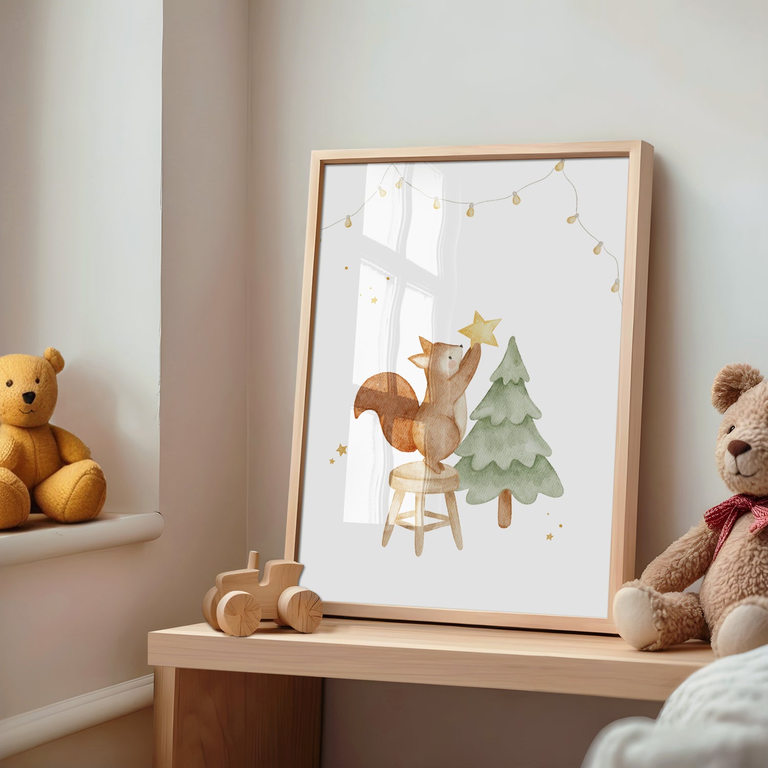 Weihnachtsposter Eichhörnchen mit Tannenbaum / A4