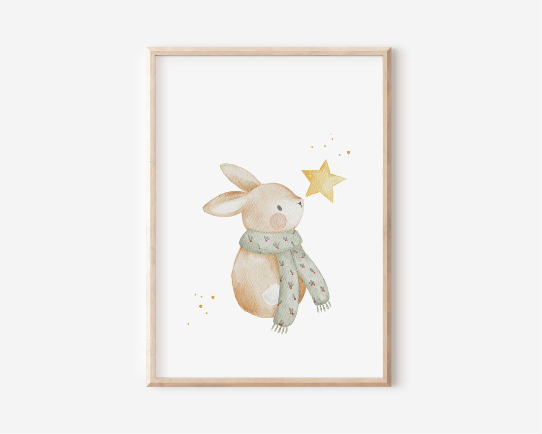 Weihnachtsposter Hase mit Stern / A4