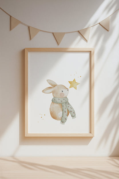 Weihnachtsposter Hase mit Stern / A4