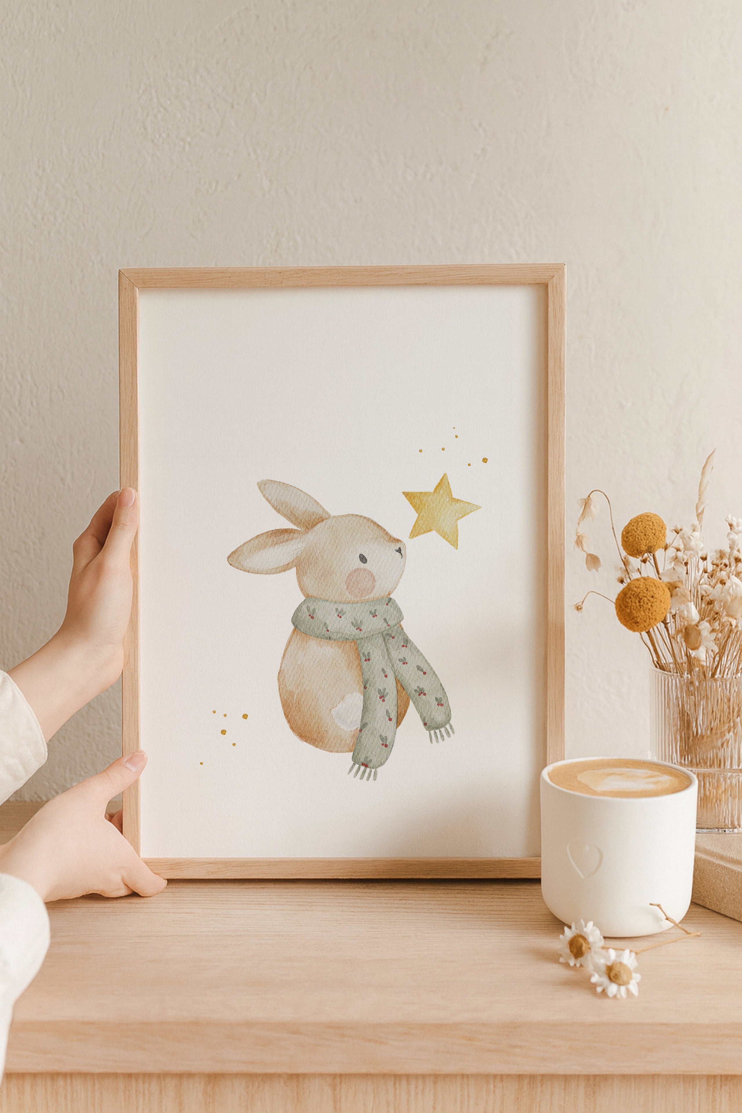 Weihnachtsposter Hase mit Stern / A4