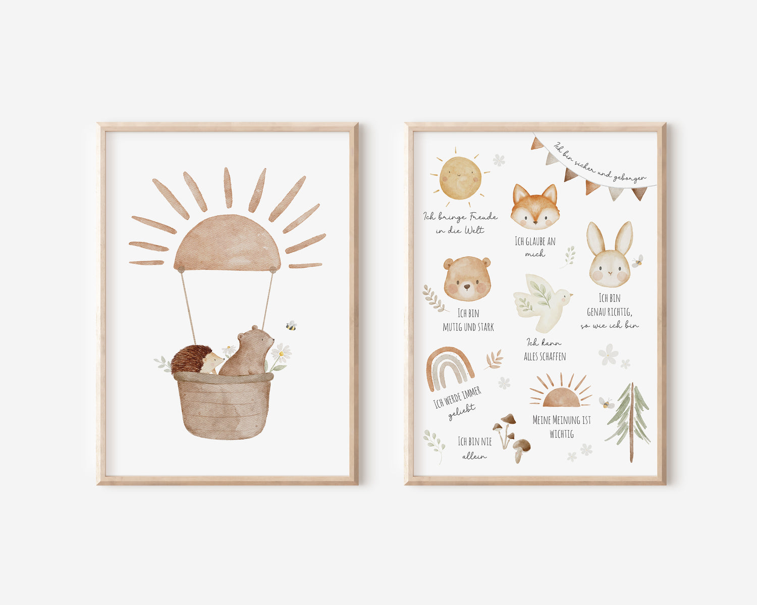 Poster Set Bär im Heißluftballon &amp; Affirmationen / A5, A4, A3, A2