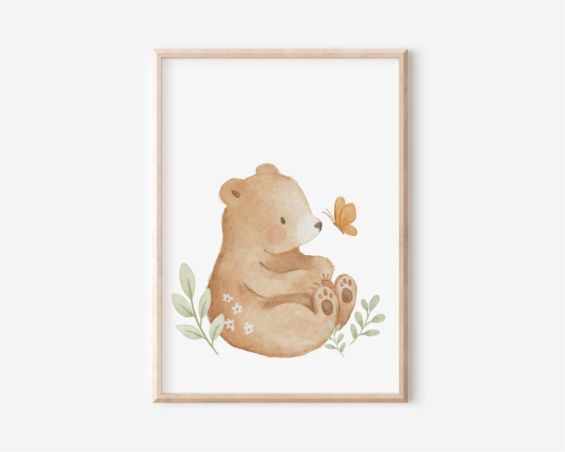 Poster Bär mit Schmetterling / A4, A3