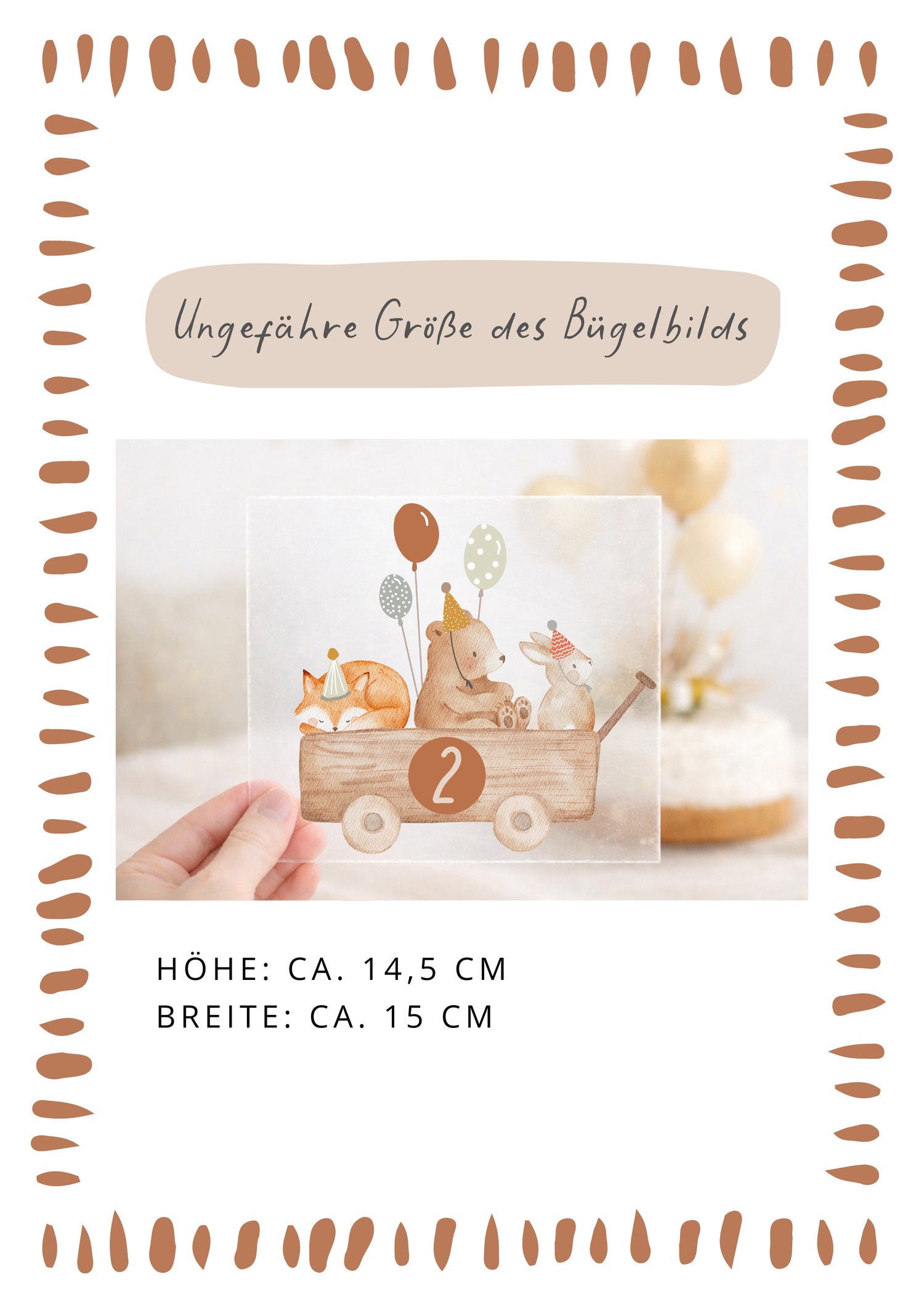 Bügelbild zum Geburtstag Zahl 1-6 | Waldtiere im Bollerwagen