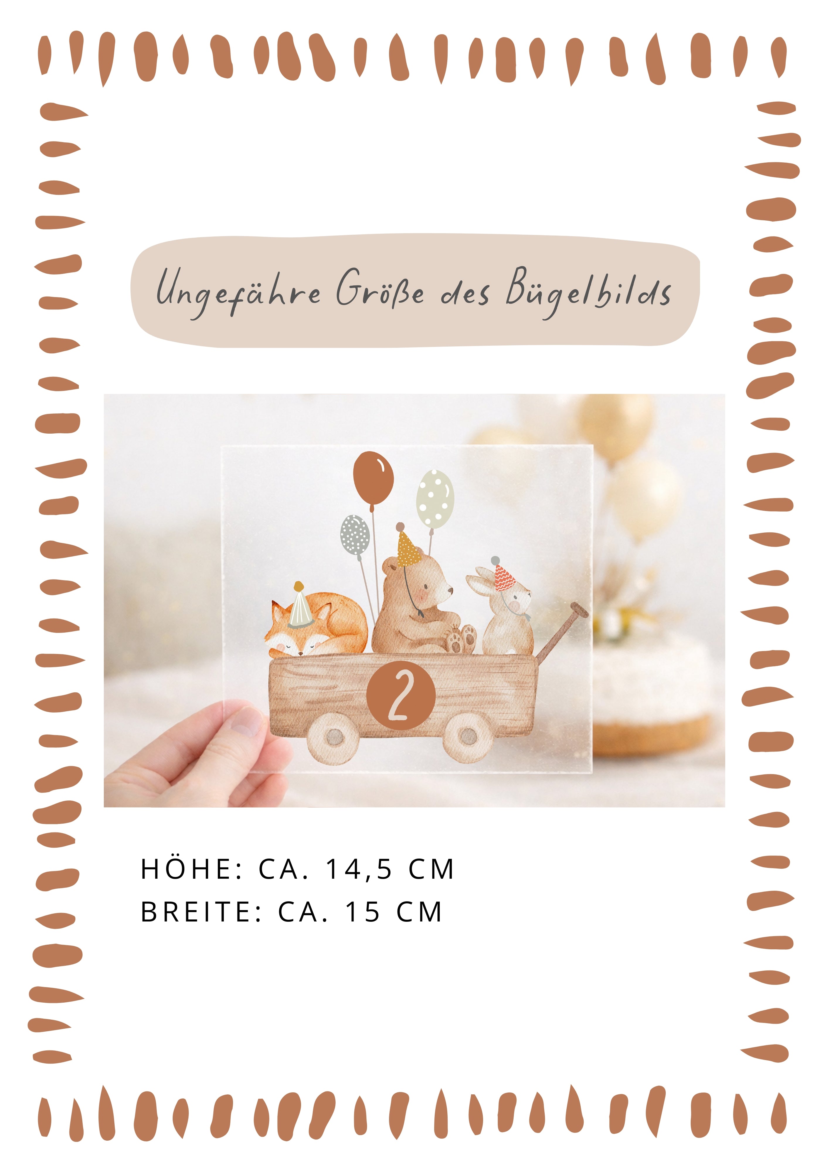 Bügelbild zum Geburtstag Zahl 1-6 | Waldtiere im Bollerwagen