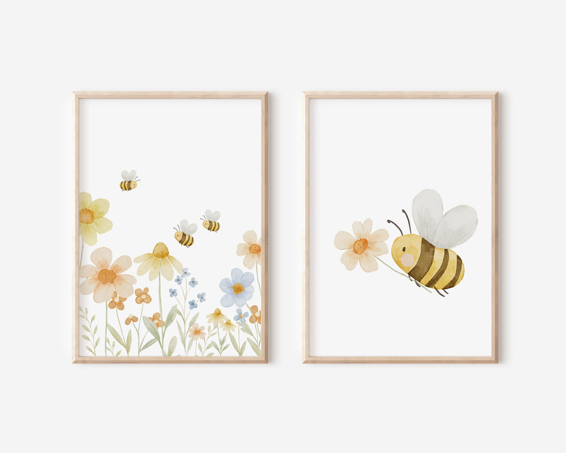 Poster Biene mit Blume / A4 &amp; A3