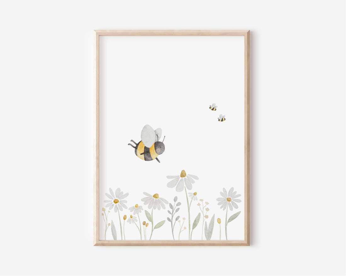 Poster Bienen mit Blumenwiese / A4, A3