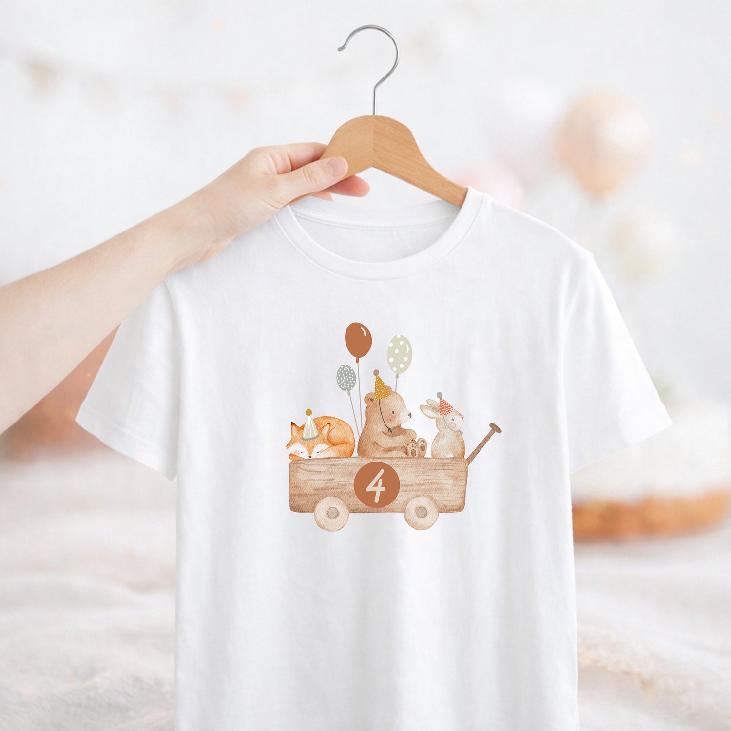 Bügelbild zum Geburtstag Zahl 1-6 | Waldtiere im Bollerwagen