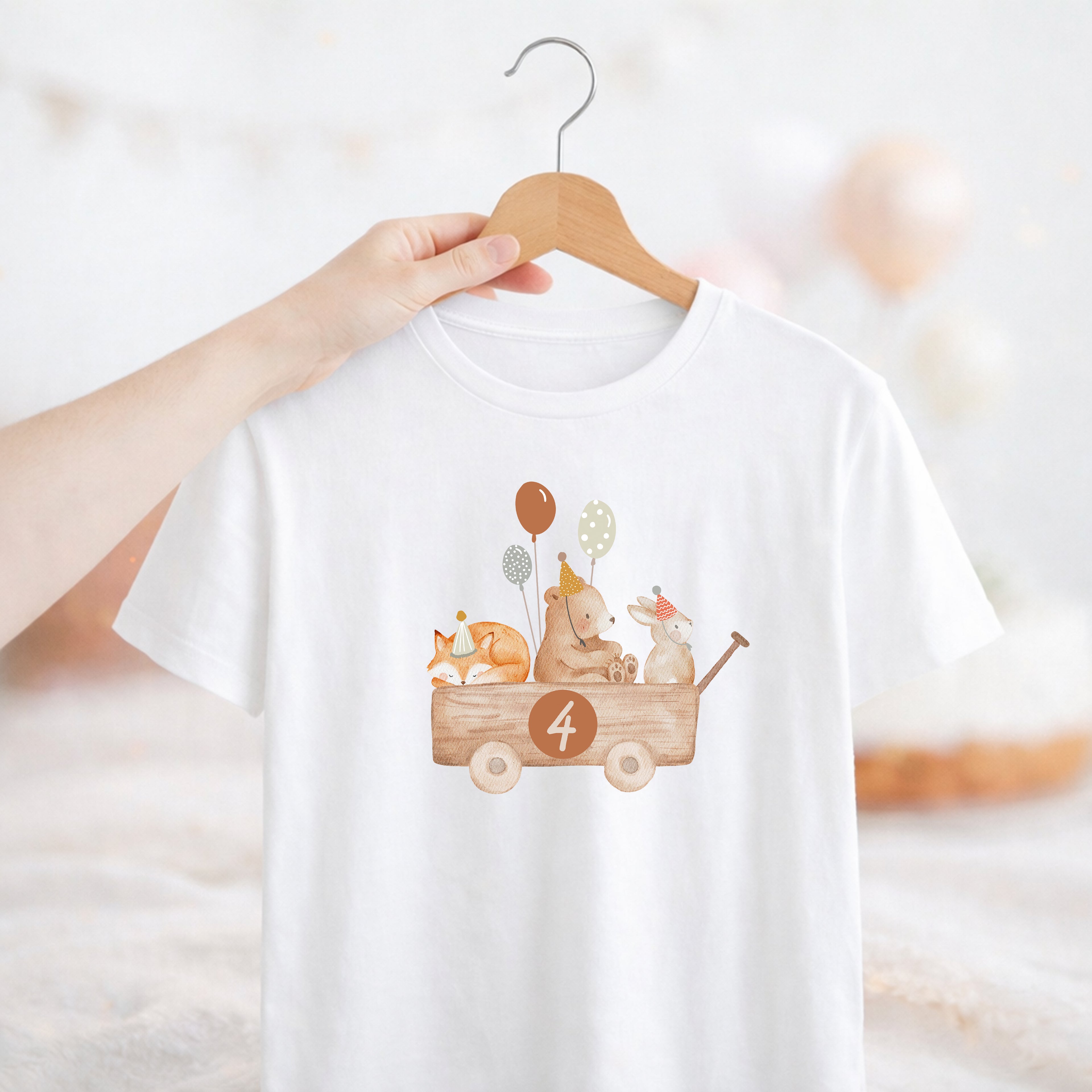 Bügelbild zum Geburtstag Zahl 1-6 | Waldtiere im Bollerwagen