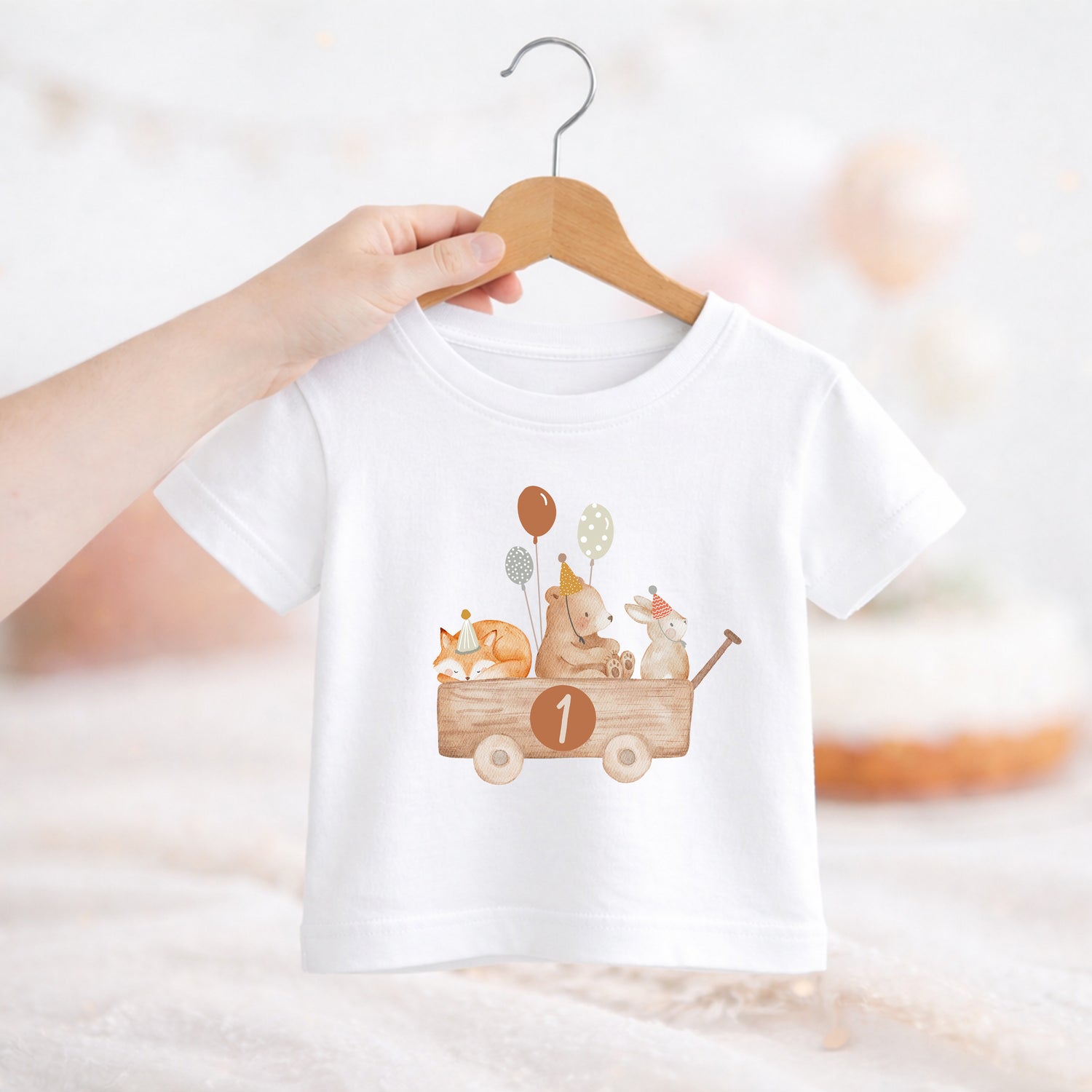 Bügelbild zum Geburtstag Zahl 1-6 | Waldtiere im Bollerwagen