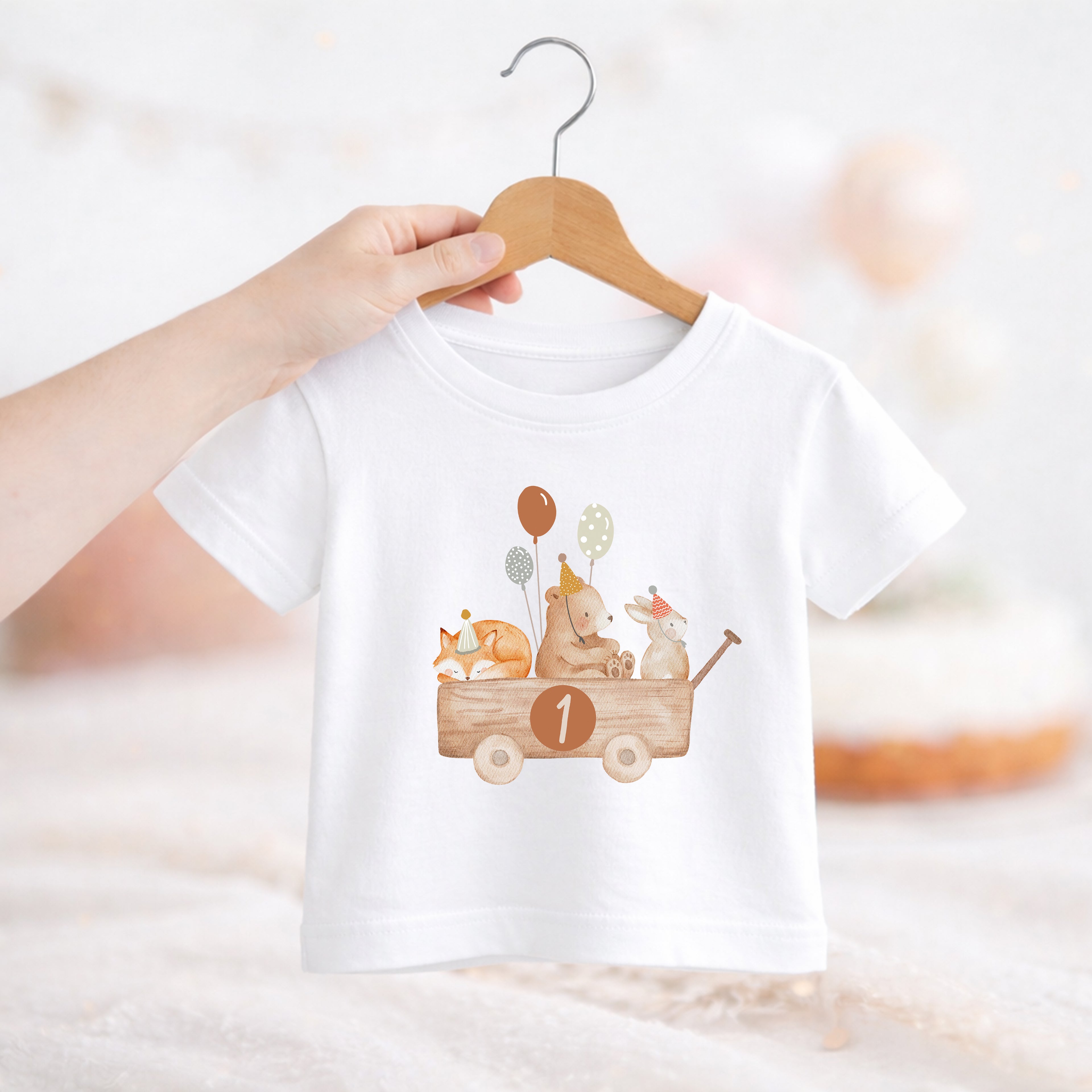 Bügelbild zum Geburtstag Zahl 1-6 | Waldtiere im Bollerwagen