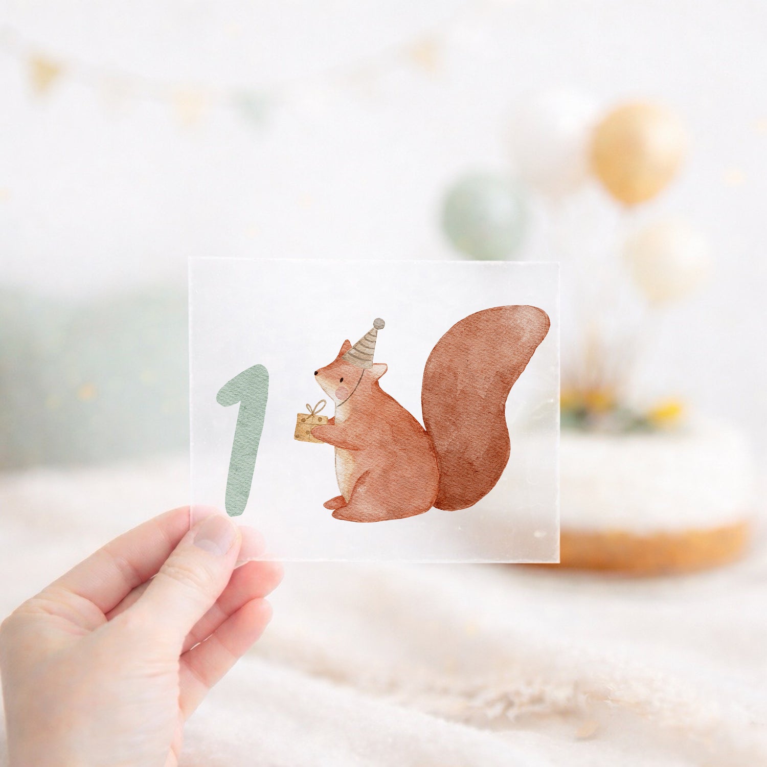 Geburtstags-Bügelbild Eichhörnchen - Zahl 1–6 Mint