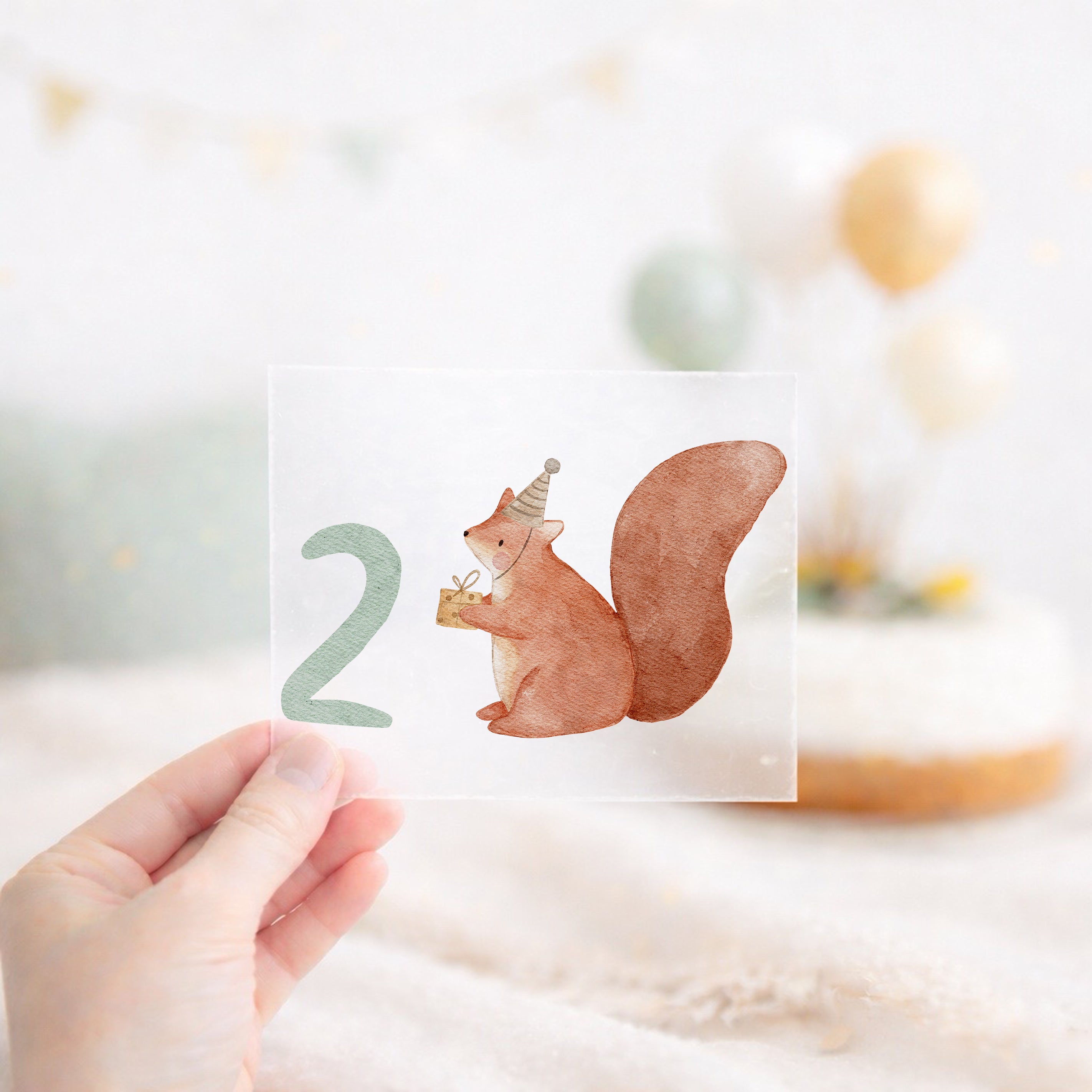 Geburtstags-Bügelbild Eichhörnchen - Zahl 1–6 Mint