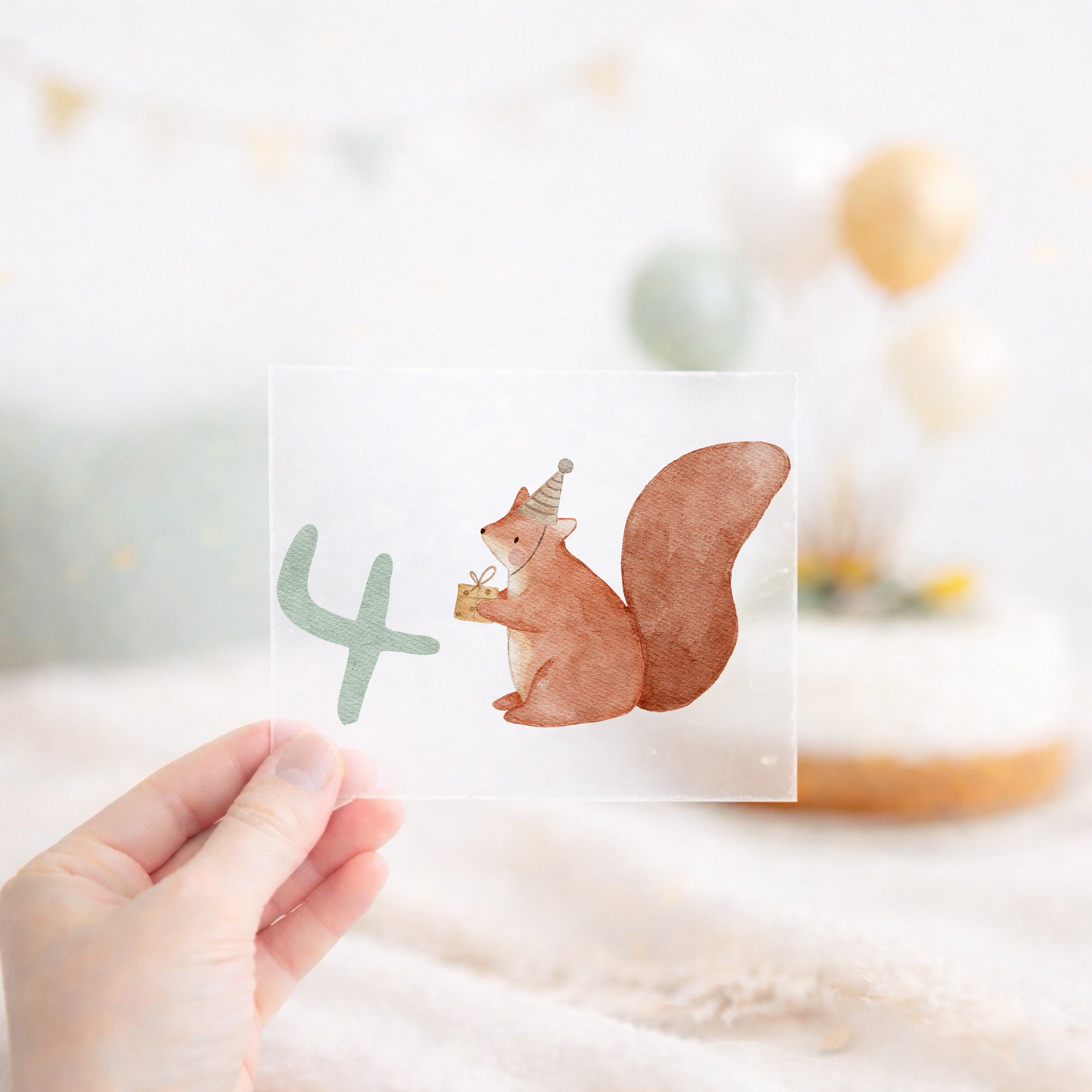 Geburtstags-Bügelbild Eichhörnchen - Zahl 1–6 Mint