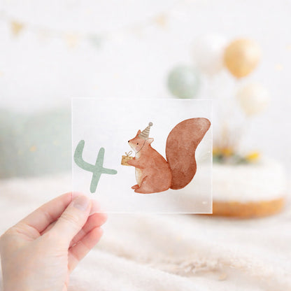 Geburtstags-Bügelbild Eichhörnchen - Zahl 1–6 Mint