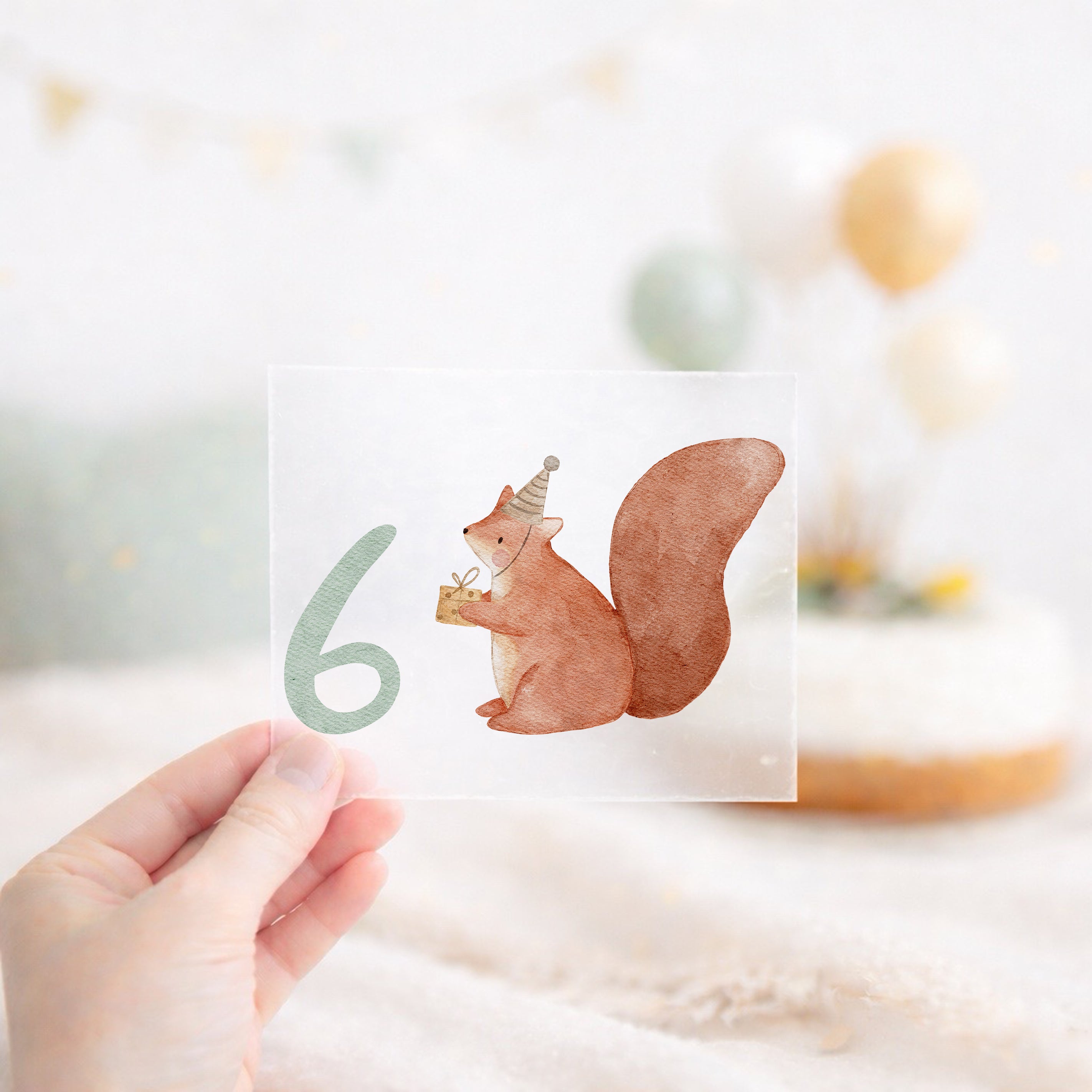 Geburtstags-Bügelbild Eichhörnchen - Zahl 1–6 Mint