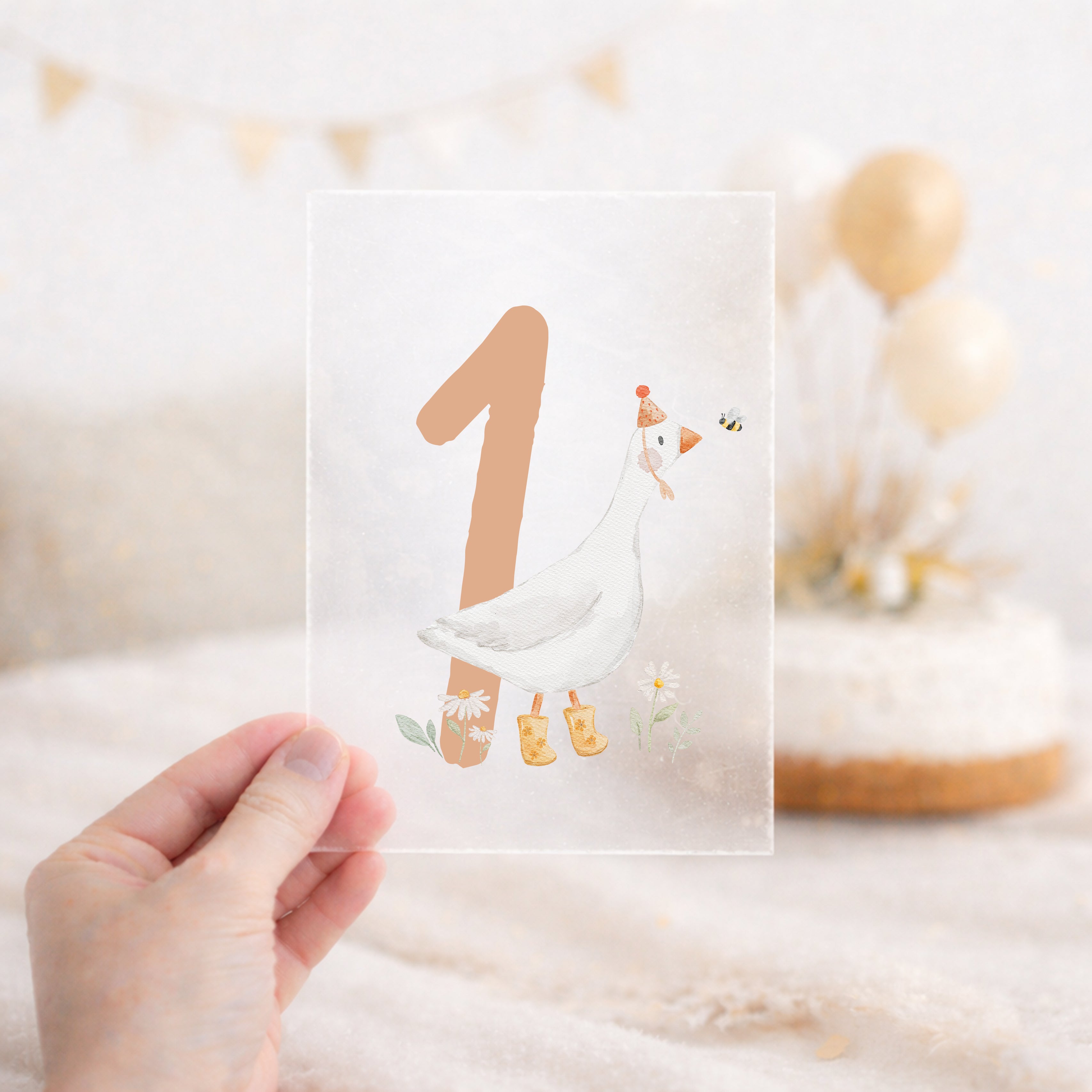 Bügelbild zum Geburtstag Zahl 1-6 | Gans mit Schuhen