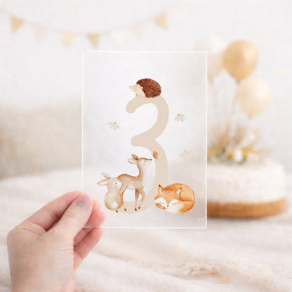 Bügelbild zum Geburtstag Zahl 1-6 | Waldtiere