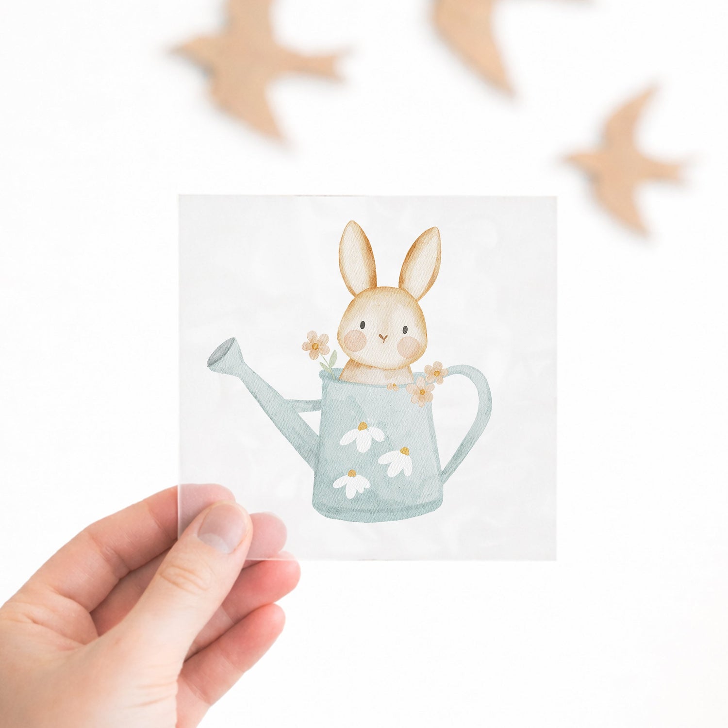 Oster-Bügelbild Hase in Gießkanne