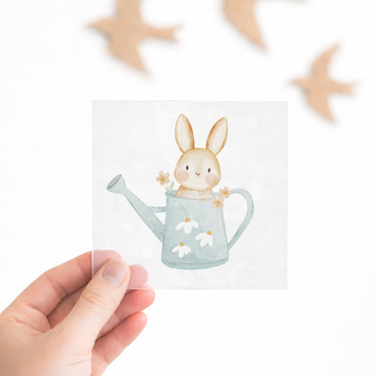 Oster-Bügelbild Hase in Gießkanne