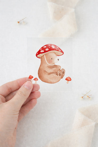 Bügelbild Bär mit Pilzhut