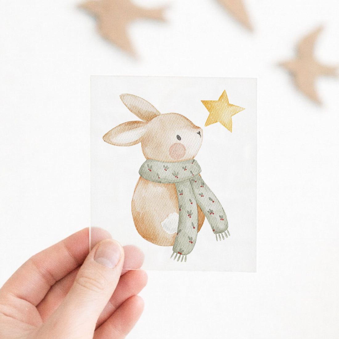 Bügelbild Winterhase mit Stern