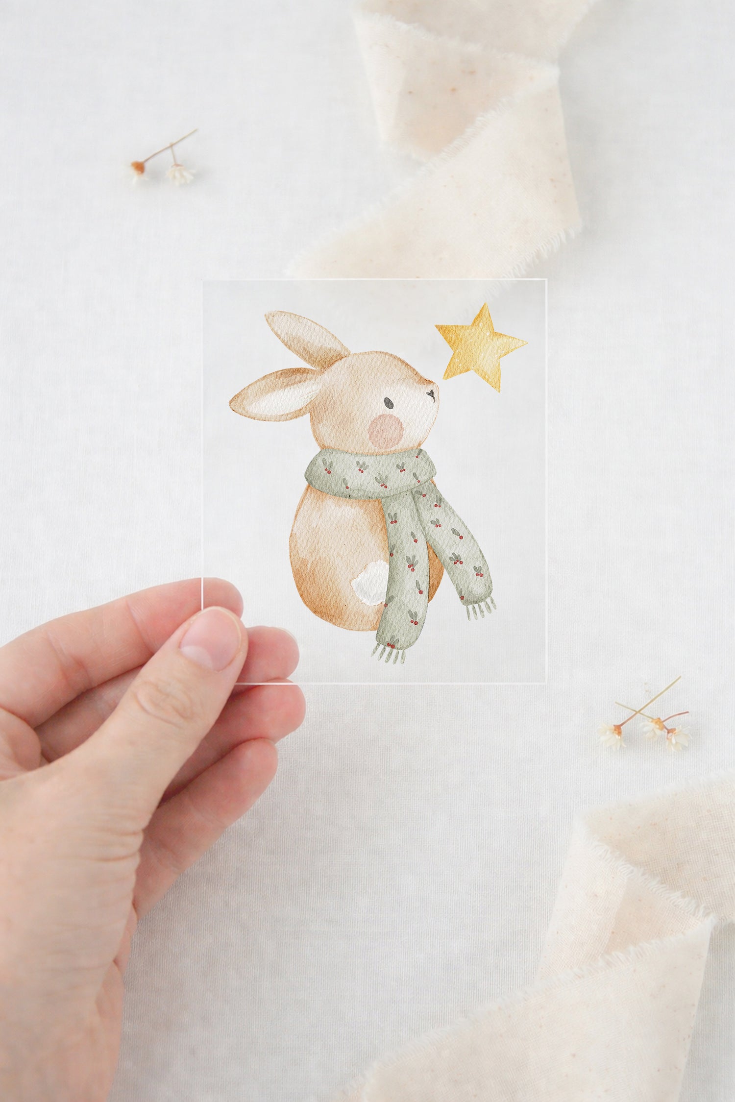 Bügelbild Winterhase mit Stern