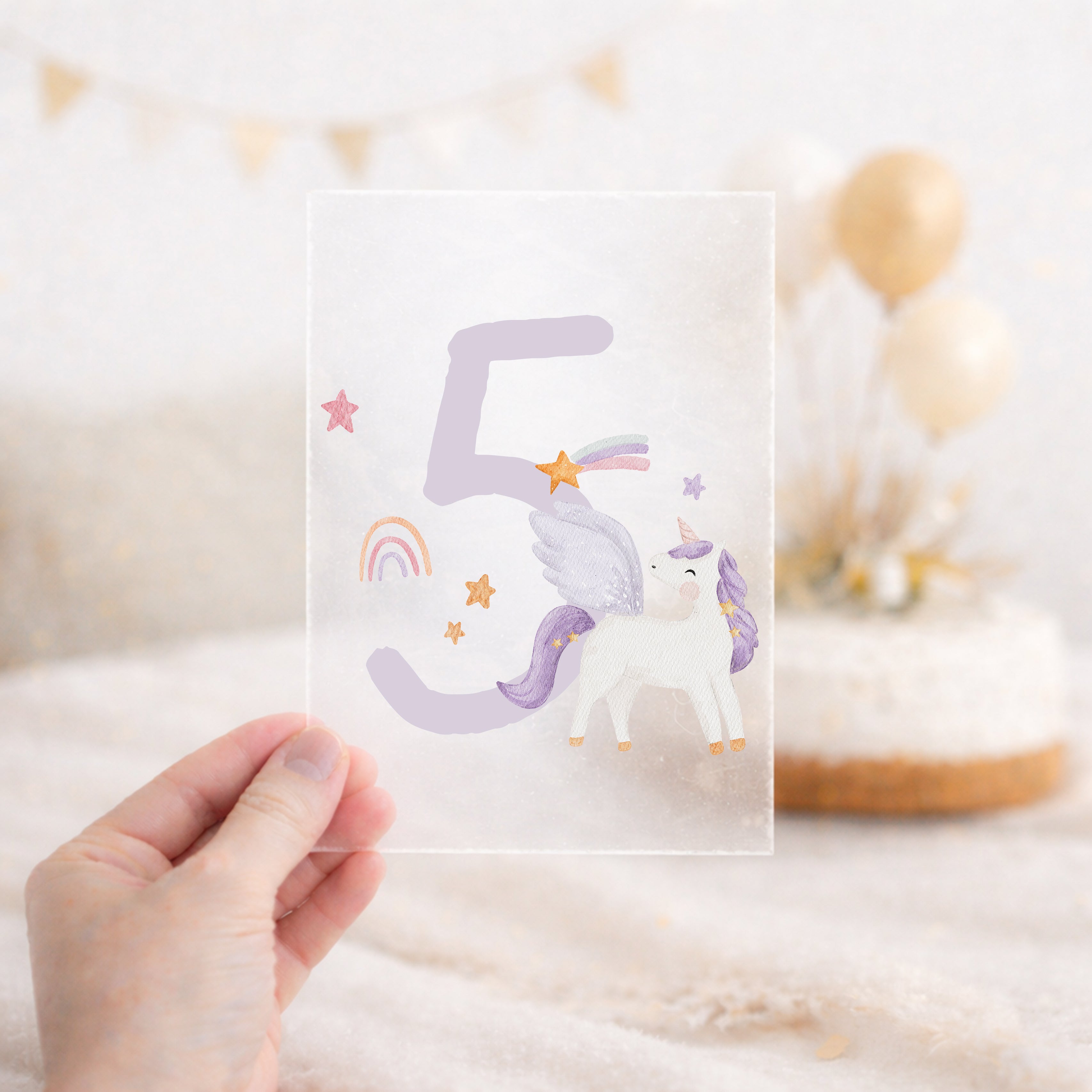 Bügelbild zum Geburtstag Zahl 1-6 | Einhorn lila