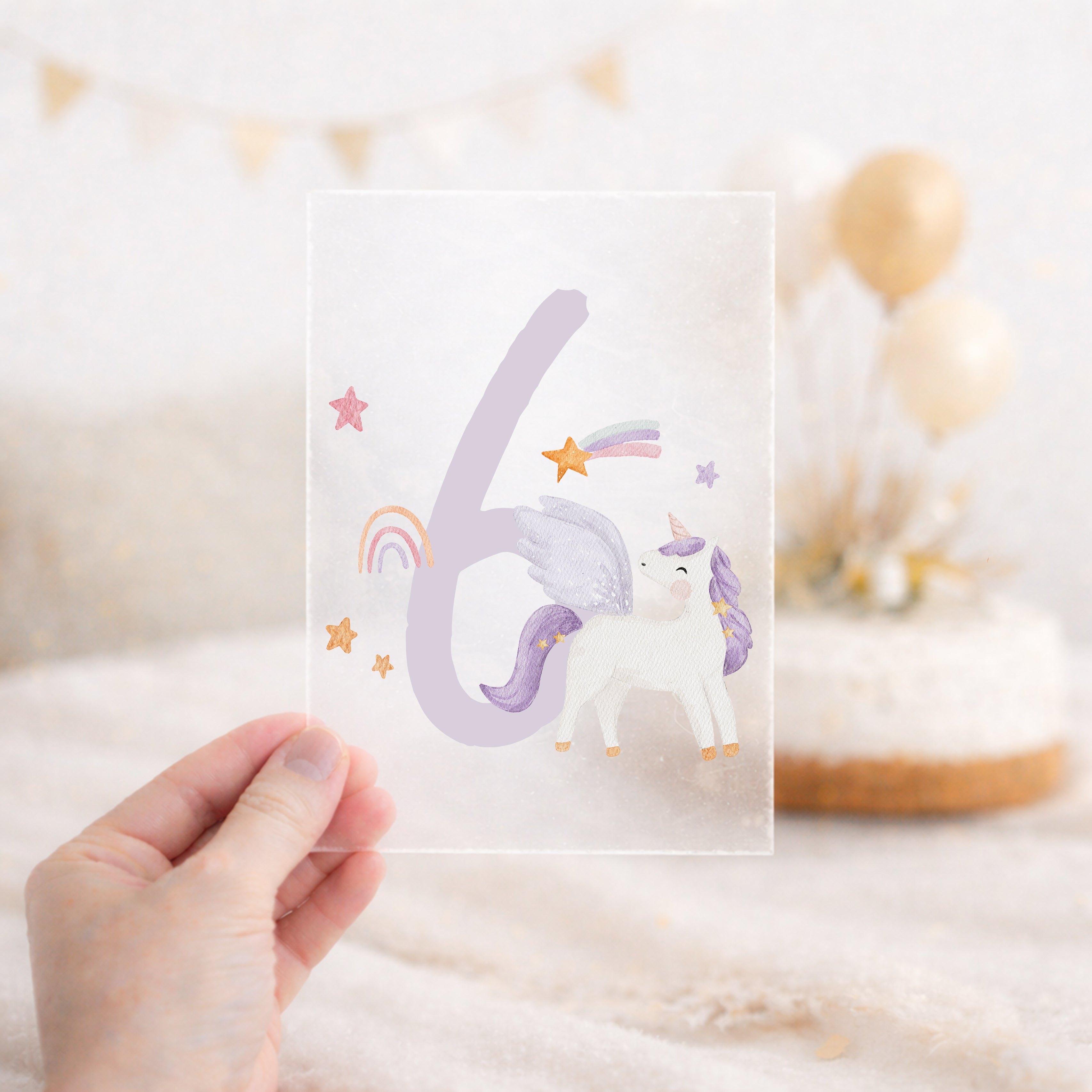 Bügelbild zum Geburtstag Zahl 1-6 | Einhorn lila