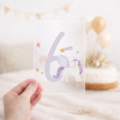 Bügelbild zum Geburtstag Zahl 1-6 | Einhorn lila