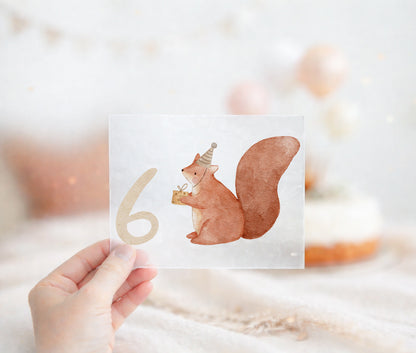 Geburtstags-Bügelbild Eichhörnchen - Zahl 1–6 Beige