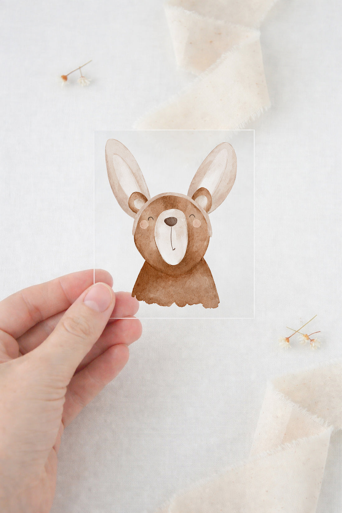 Oster-Bügelbild Bär mit Hasenohren