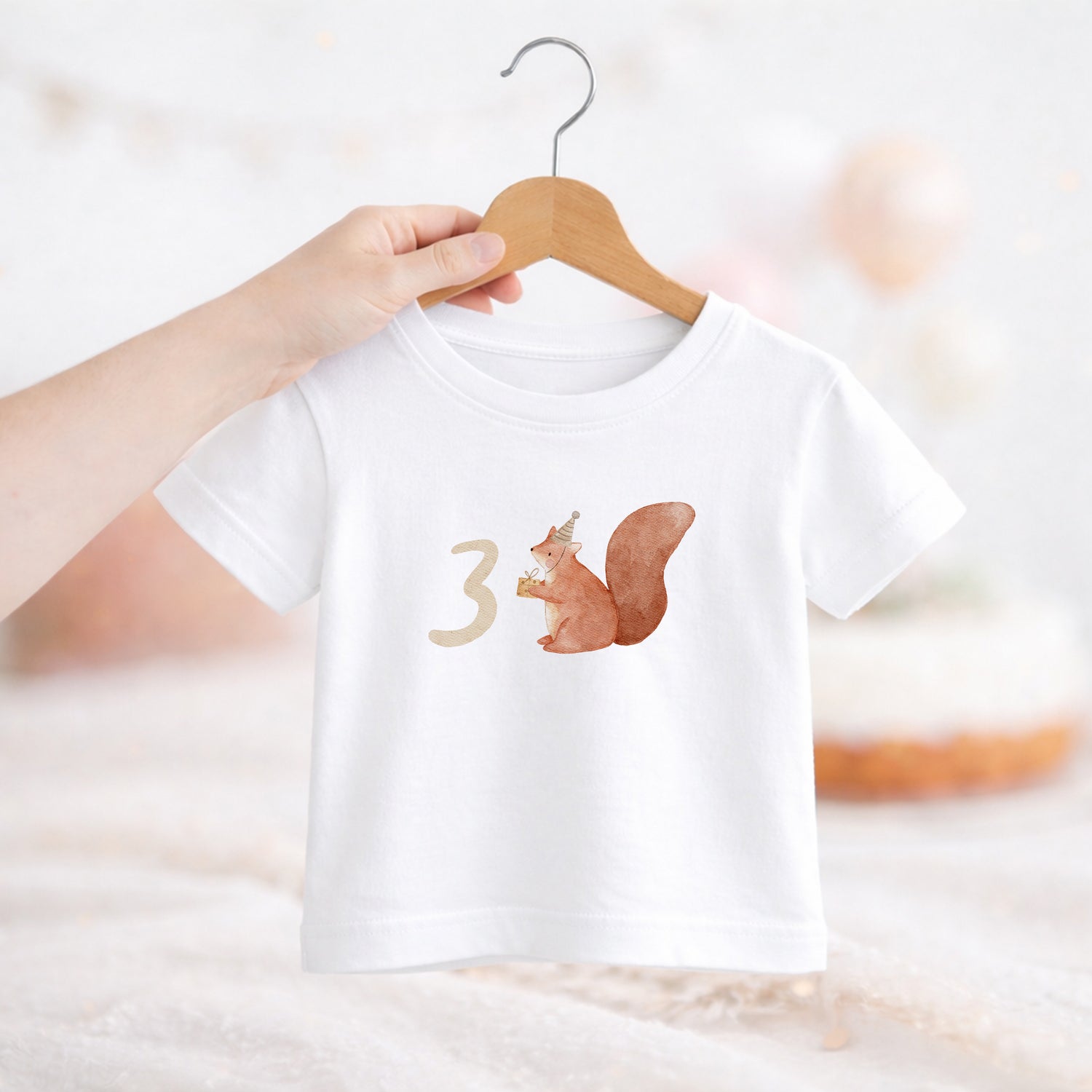 Geburtstags-Bügelbild Eichhörnchen - Zahl 1–6 Beige