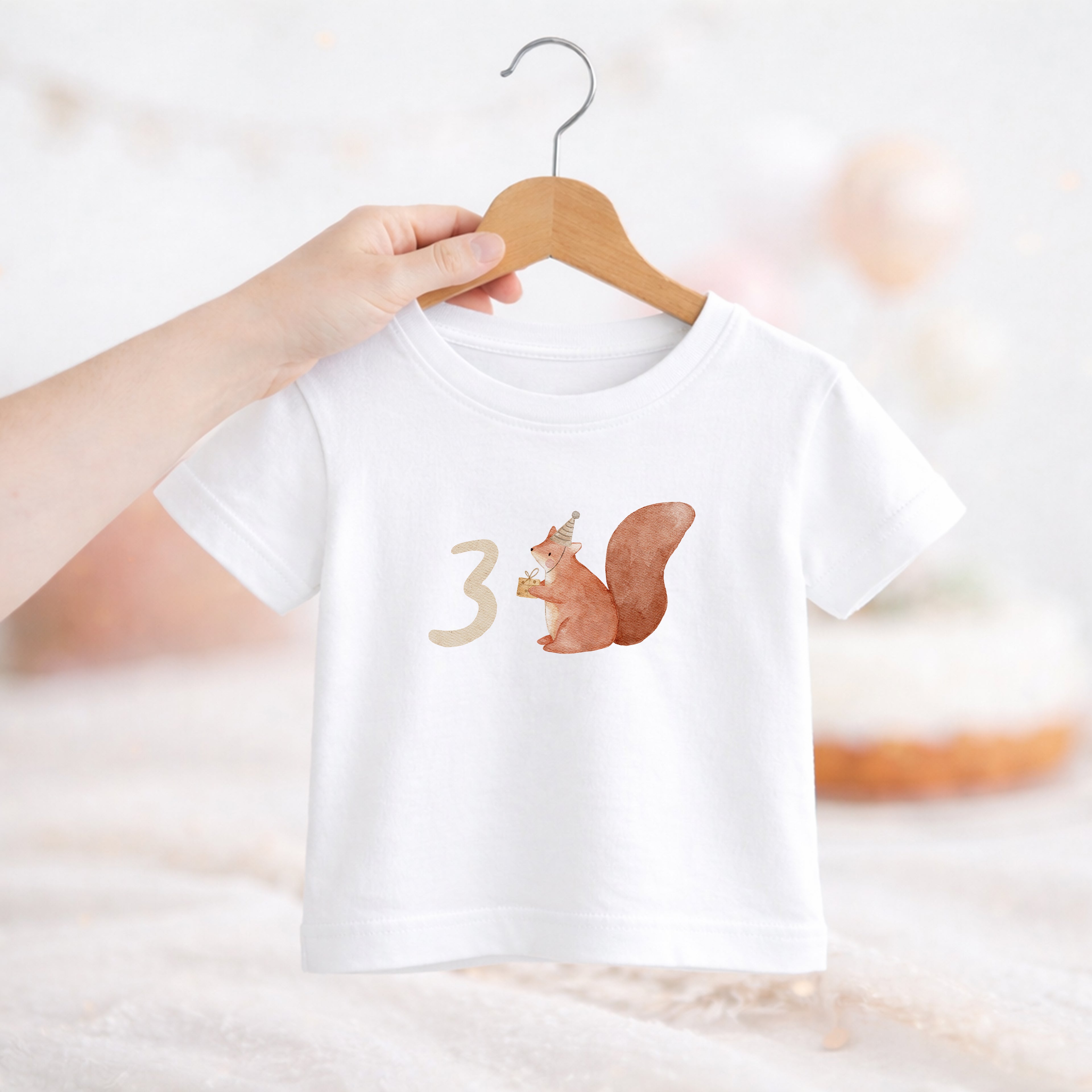 Geburtstags-Bügelbild Eichhörnchen - Zahl 1–6 Beige