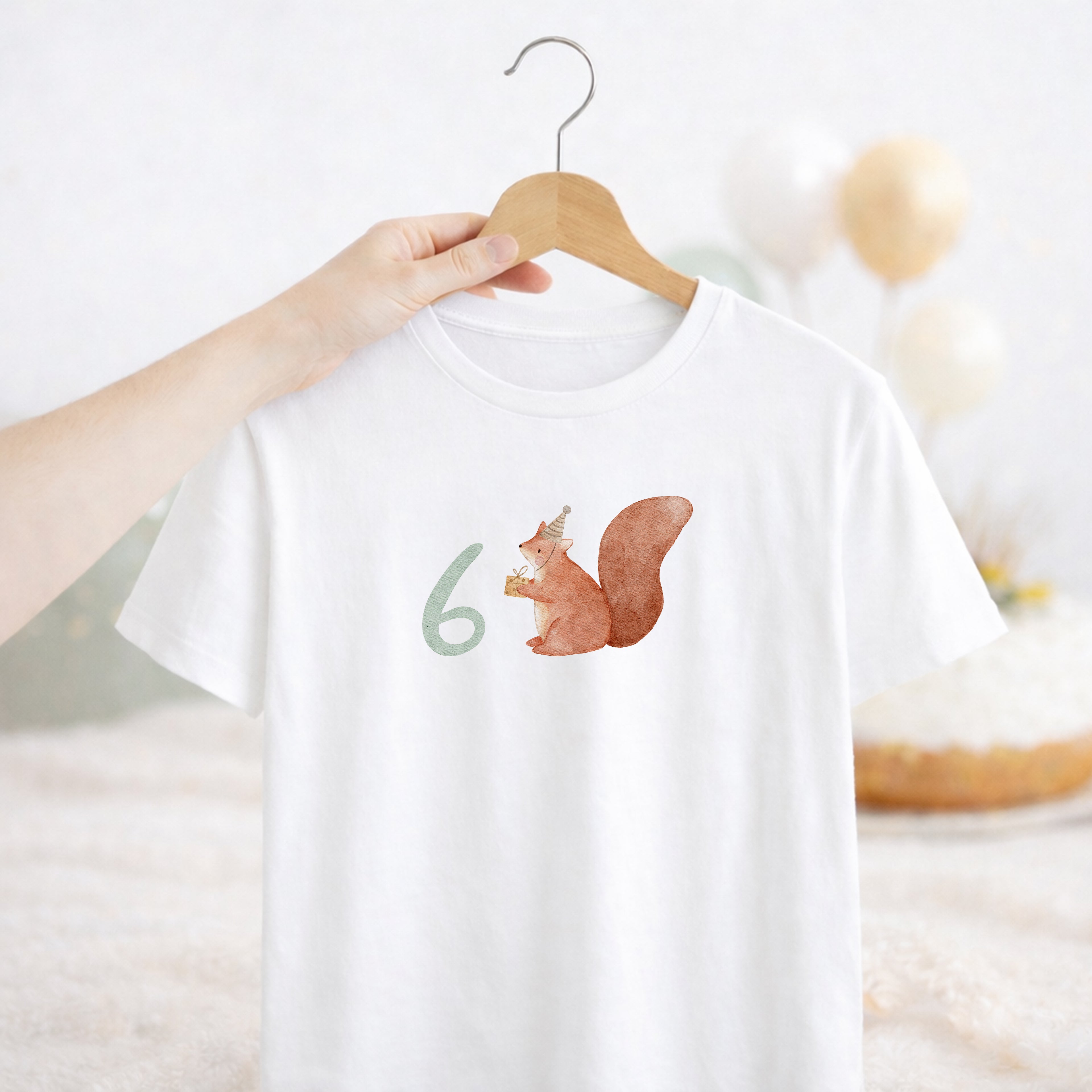 Geburtstags-Bügelbild Eichhörnchen - Zahl 1–6 Mint