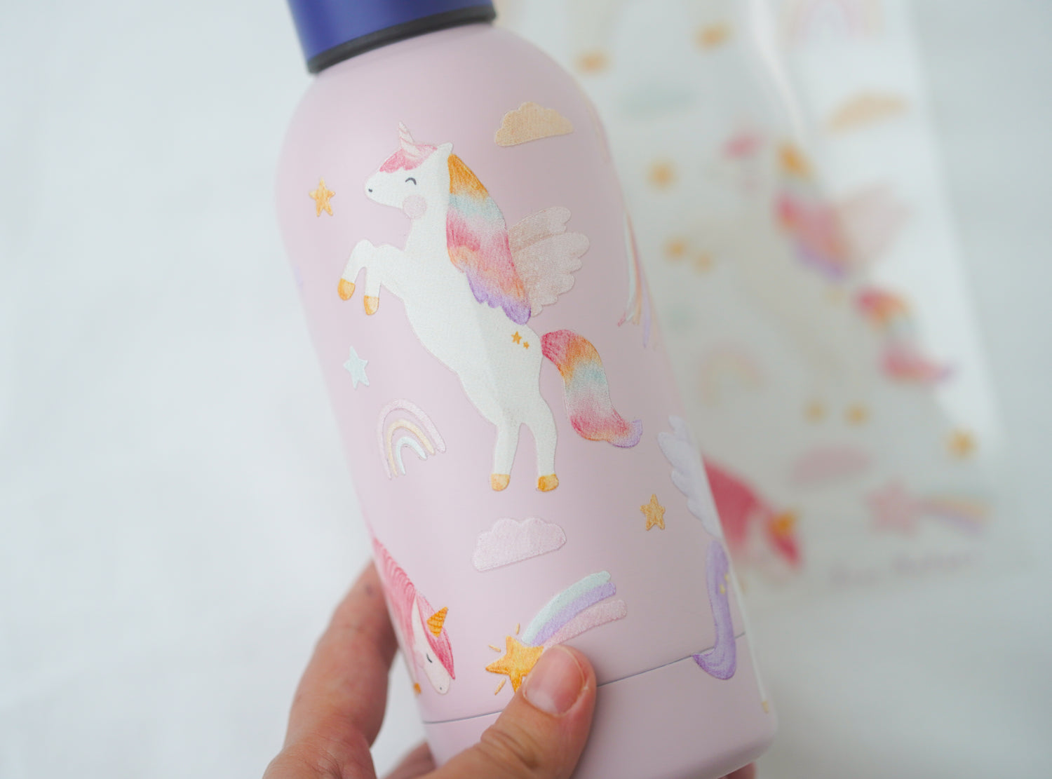 Einhorn Aufkleber randlos für Trinkflasche &amp; Brotdose / A5-Set