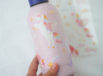 Einhorn Aufkleber randlos für Trinkflasche &amp; Brotdose / A5-Set
