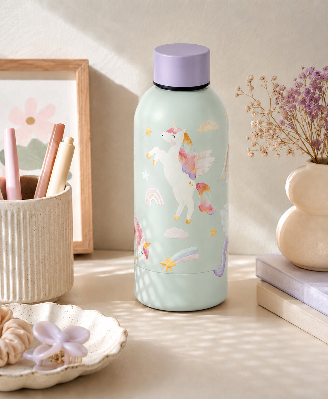 Einhorn Aufkleber randlos für Trinkflasche &amp; Brotdose / A5-Set