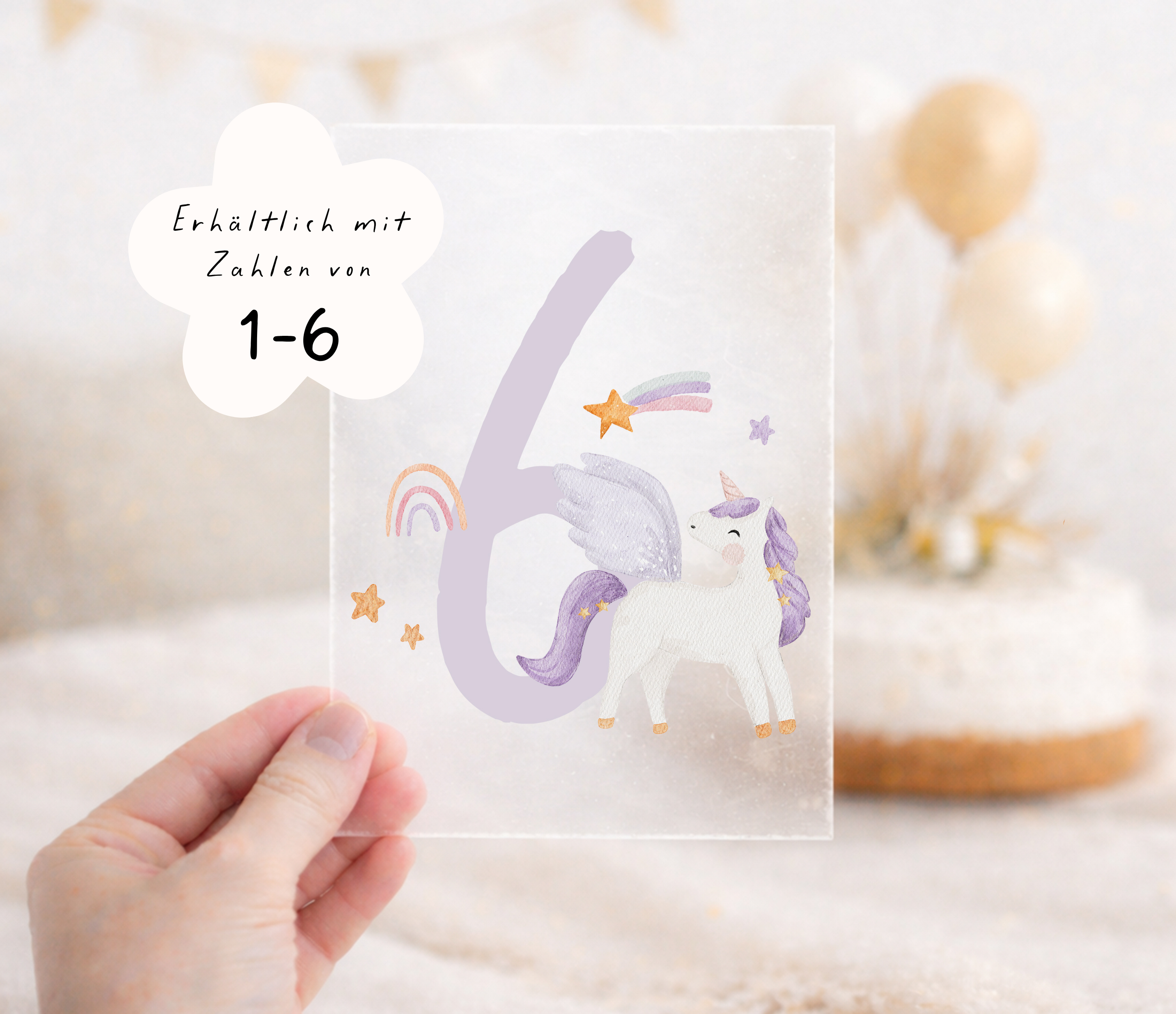 Bügelbild zum Geburtstag Zahl 1-6 | Einhorn lila